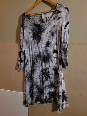Heathmoor Tie-Dye Black & White Womens Scoop Neck Dress M